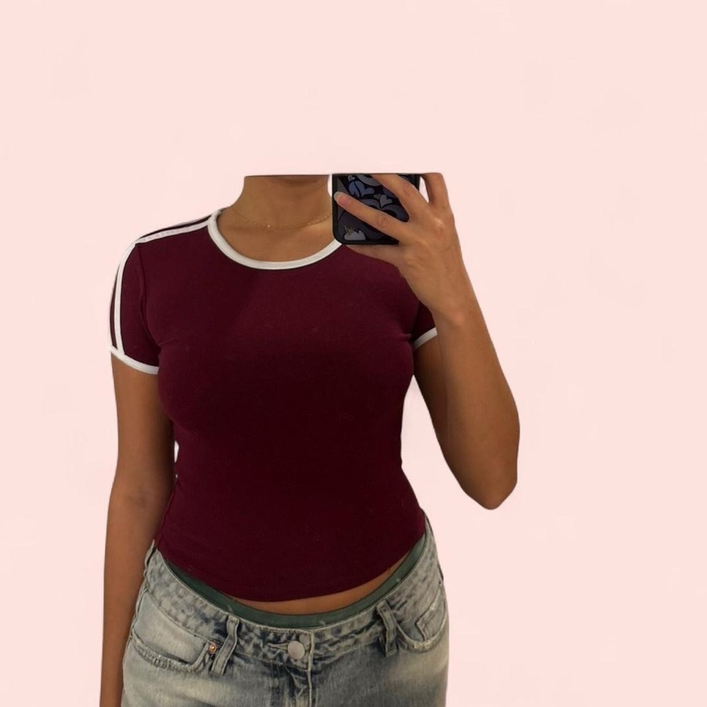 Fashion Nova Maroon Tee with White Accents